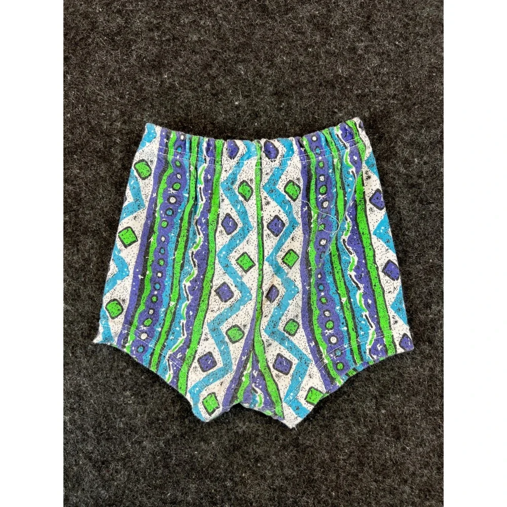 Vintage Kids Geometric Print Surf Shorts Blue Green 12 Months 90s Retro Beach